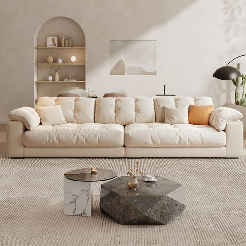 Comfynest Minimalist Sofa Couch – Cream Upholstered Tufted Back Sofa with Pillow Top Arms & Concealed Support - Image 5